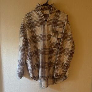 HALFZIP NEUTRAL PLAID FLANNEL SZ M